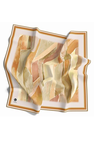 VİOLLA Kristal Suluboya Dokulu Geometrik Desenli Hardal Renkli 90x90 Eşarp (İ...