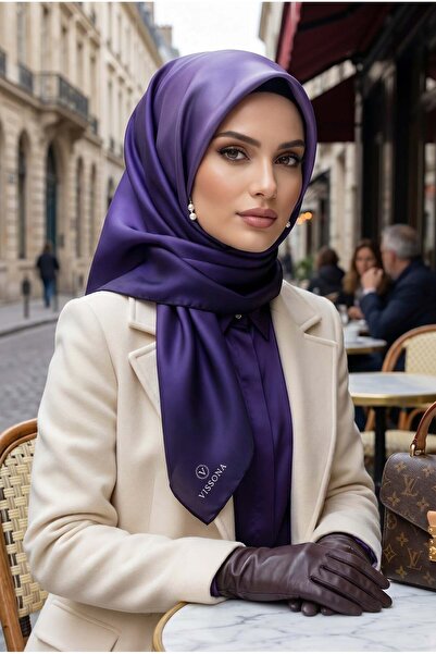 Vissona %100 Twill İpek Degrade Desenli Mor Renkli 90x90 Eşarp Dikim Şekli : ...