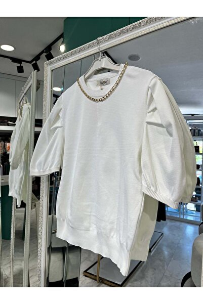 Modario Nefi̇se Short Sleeve Knitwear Underwear with Chain Detail - White - S...