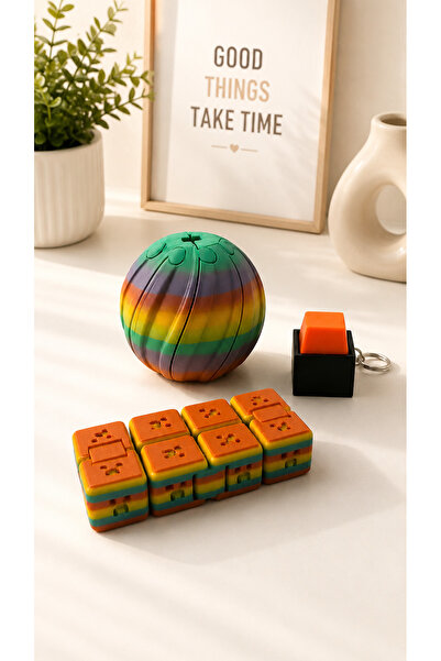 3D Twisty Ball Fidget-Sonsuz Küp-Tuş Clicker Anahtarlık 3’lü Set