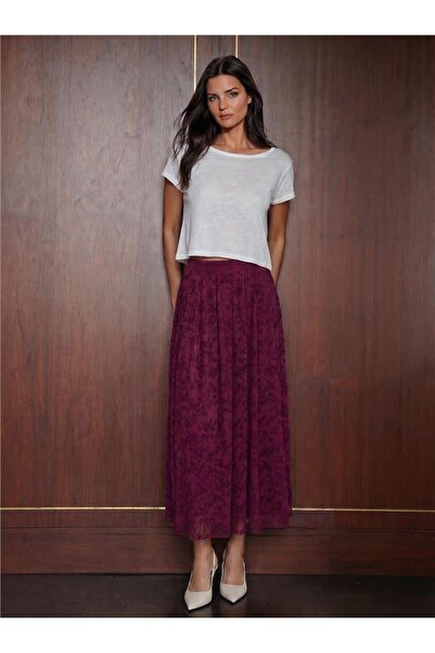 WeShaya Plum Cotton Flocked Printed Lined High Waist Long Length Straight Cut...