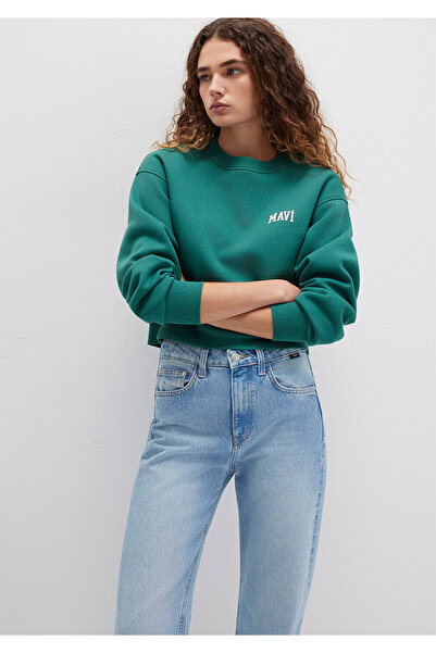 Mavi Logo Baskılı Yeşil Crop Sweatshirt 1611601-71874