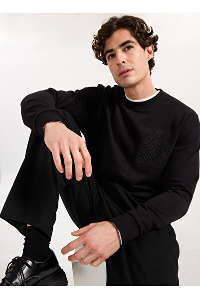 ALTINYILDIZ CLASSICS Hanorac negru pentru bărbați, cu gât tip crewneck, croia...
