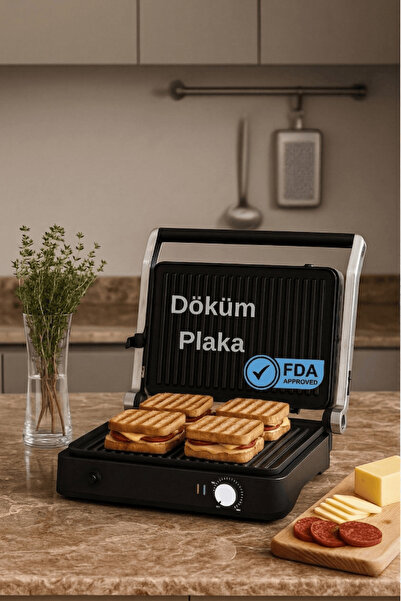 Arnell Primo Tost Makinesi | 2000W Güç | Yapışmaz Plaka | Yağ Hazneli Termost...