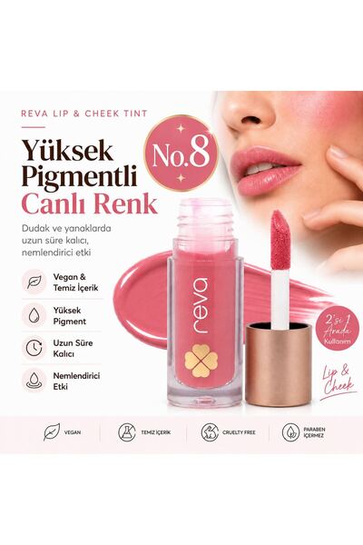 REVA Vegan & Temiz İçerikli Lip & Cheek Tint – 2’si 1 Arada Doğal Renk, Nem v...