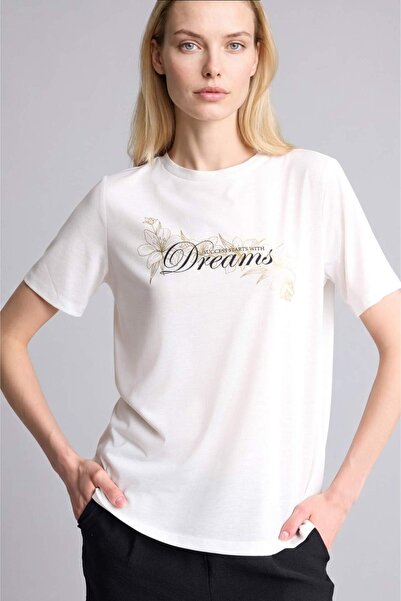 DeFacto Tricou cu mânecă scurtă, cu imprimeu floral, cu guler rotund, croială...