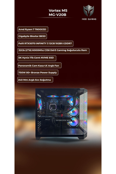 MOD GAMING Vortex Amd Ryzen 7 7800X 3D | RTX5070 | 32GB Ram | 1 Tb SSD | 240 ...