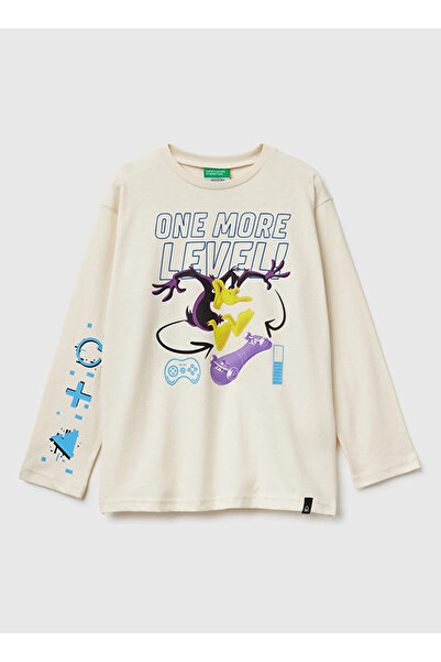 Benetton United Colors of Ekru Băieți cu imprimeu tricou 3ATNC10RL