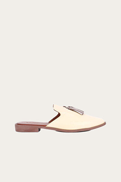 Bueno Shoes Sarı Vizon Deri Kadın Düz Terlik 01wn0111