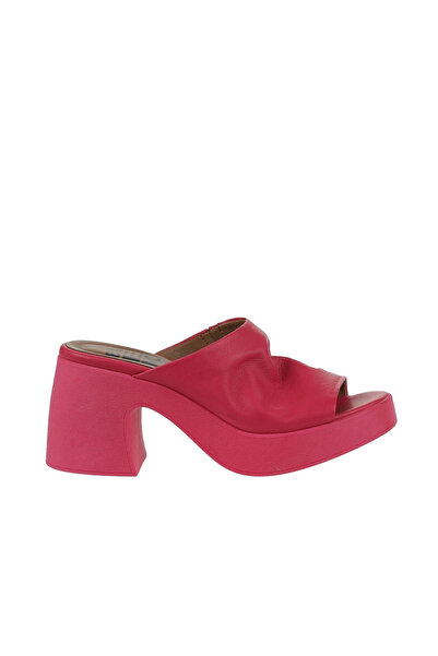 Bueno Shoes Дамски кожени чехли на ток в цвят фуксия 01wy12200