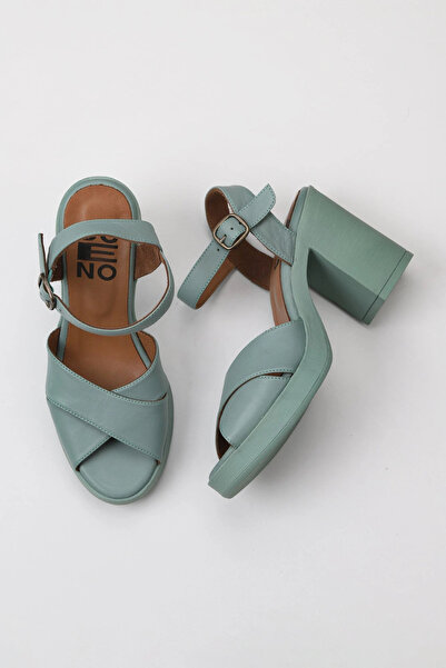 Bueno Shoes Sandale cu toc pentru femei din piele deschisă verde 01wy12301