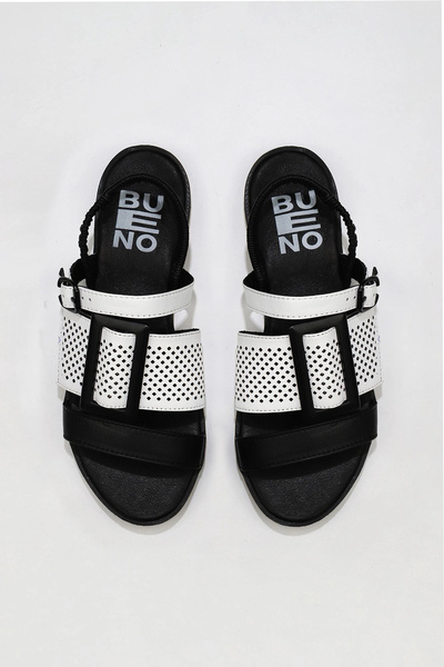 Bueno Shoes Sandale plate de damă din piele alb-negru 01wu3010