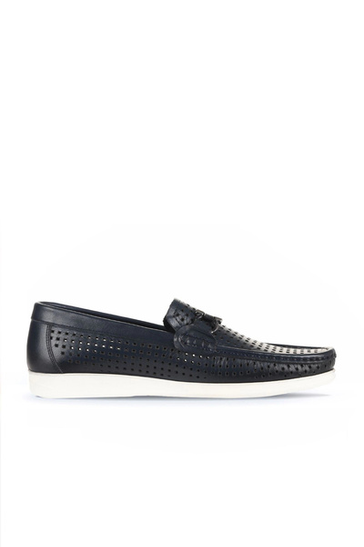 Bueno Shoes Navy Blue Leather Men's Casual Shoes 21Ma84