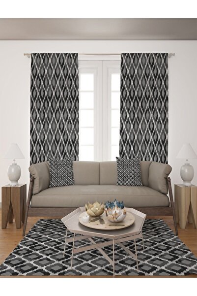 EVSEHOMES Evsehome Gray Baklaval Living Room Background Curtain (With Throw P...