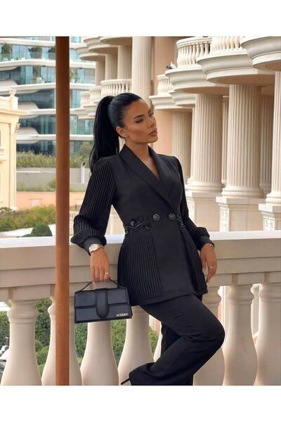 1Moda1Tarz Imported Crepe Fabric Sleeves and Jacket with Pleated Beading and ...