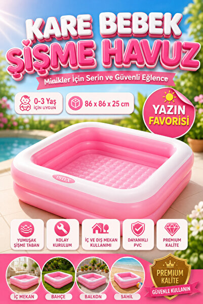 viyol marketim Mini Kare Şişme Çocuk Havuzu 86x86x25 cm – Şişme Tabanlı Ev Ba...