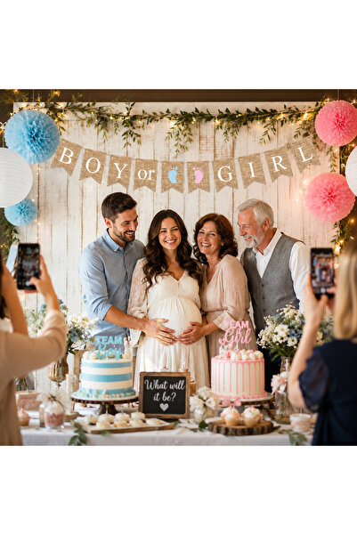 DODOMAR Cinsiyet Partisi Banner Jüt Görünümlü Boy Girl 10 Bayraklı 150cm