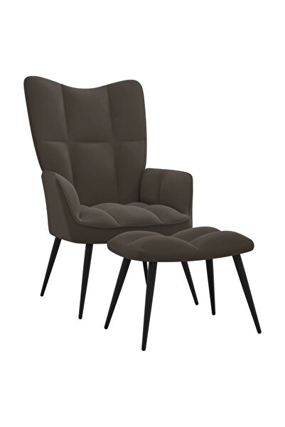 Concept Scaun de relaxare cu taburet, gri închis, catifea