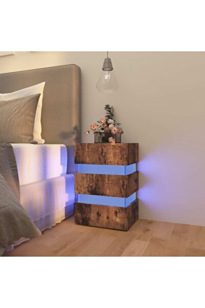 Concept Dulap noptieră, cu LED, stejar afumat, 45x35x67 cm, PAL