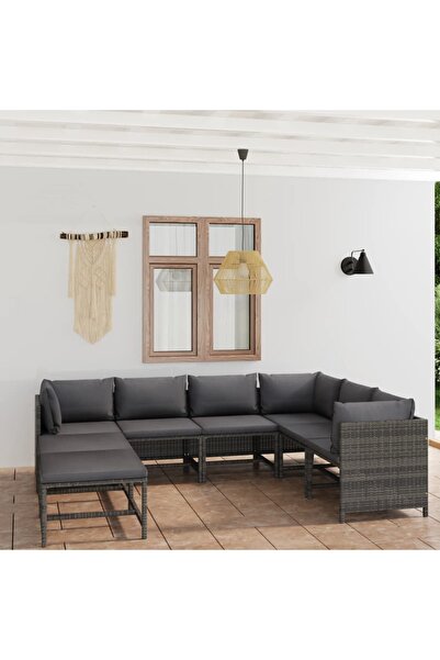 Concept Set mobilier de grădină cu perne, 8 piese, gri, poliratan