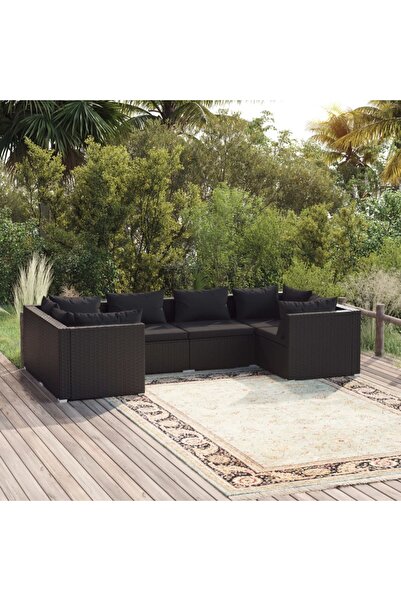 Concept Set mobilier de grădină cu perne, 6 piese, negru, poliratan