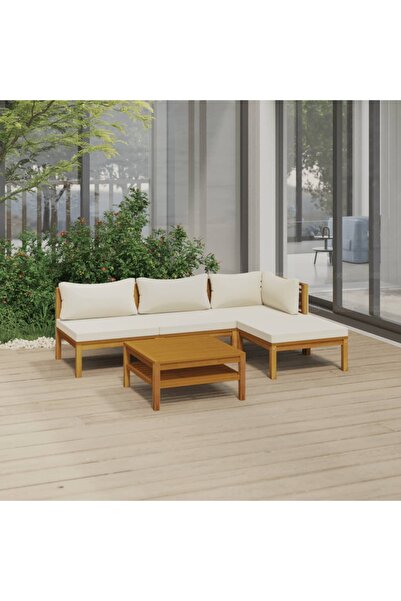 Concept Set mobilier grădină cu perne crem, 5 piese, lemn masiv acacia