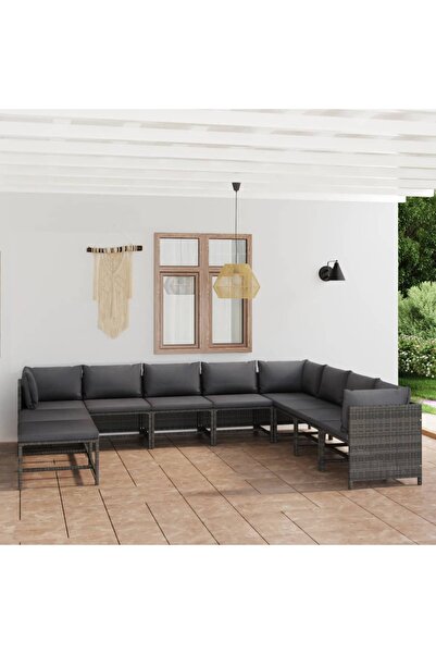 Concept Set mobilier de grădină cu perne, 11 piese, gri, poliratan