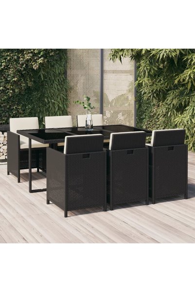 Concept Set mobilier de grădină cu perne, 7 piese, negru, poliratan