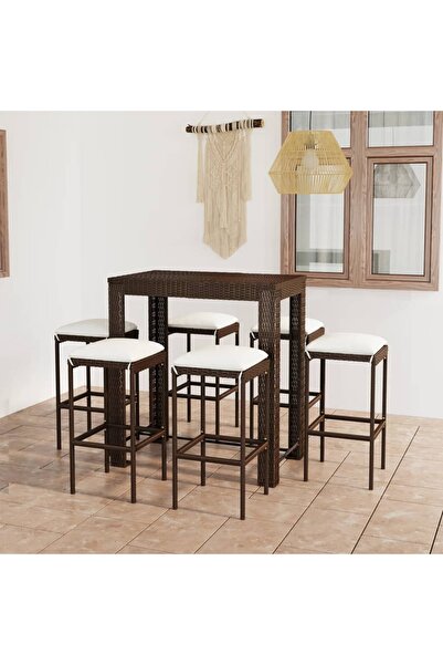 Concept Set mobilier bar de grădină cu perne, 7 piese, maro, poliratan
