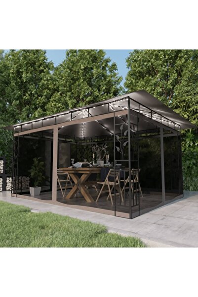 Concept Pavilion cu plasă anti-țânțari&lumini LED,gri taupe, 4x3x2,73 m