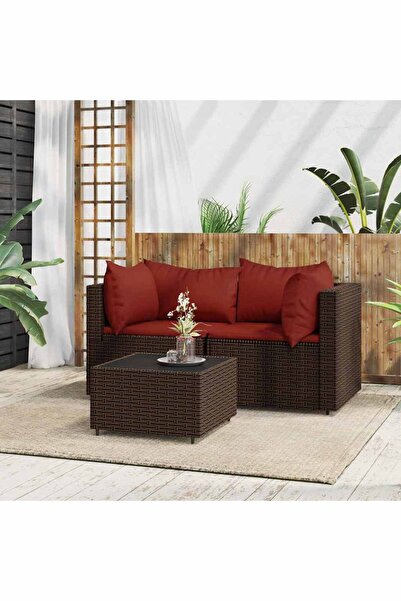 Concept Set mobilier de grădină cu perne, 3 piese, maro, poliratan