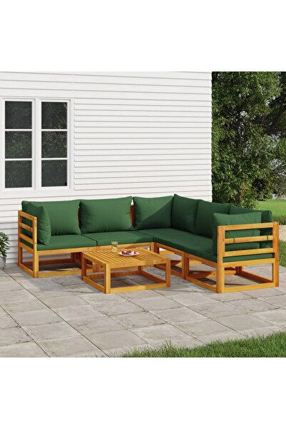 Concept Set mobilier de grădină cu perne verzi, 6 piese, lemn masiv
