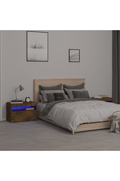 Concept Noptiere cu lumini LED, 2 buc., stejar fumuriu, 60x35x40 cm