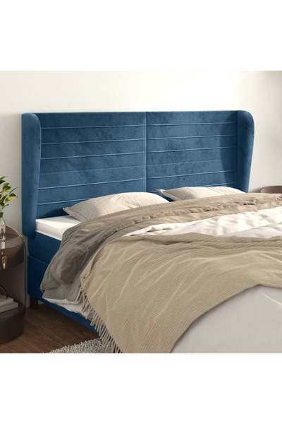 Concept Tăblie pat cu urechi albastru închis 163x23x118/128 cm catifea