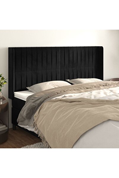 Concept Tăblie de pat cu aripioare, negru, 163x16x118/128 cm, catifea