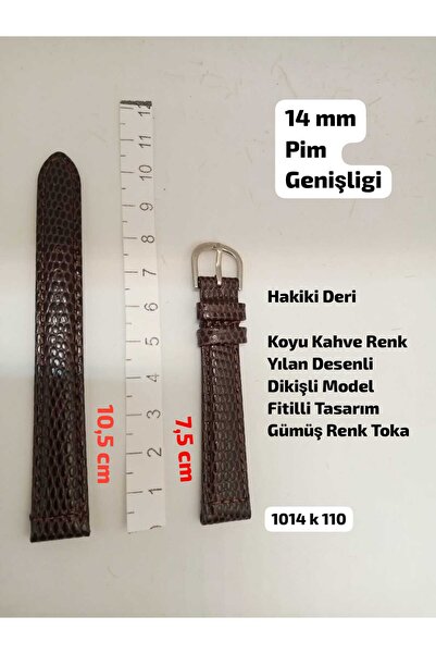 Brality 14 mm Compatible Watch Band - Genuine Leather, Dark Brown Color Snake...