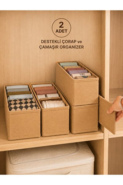 EVELLA HOME 2’li Destekli Katlanabilir Organizer | Çekmece ve Dolap İçi Çorap...