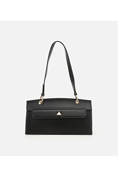 Hotiç Women's Leather Black Lock Detailed Shoulder Bag
