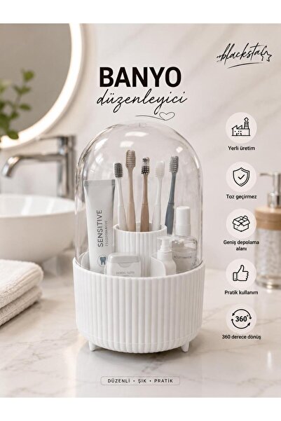 Blackstar Organizator de baie cu capac transparent și suport rotativ la 360 d...
