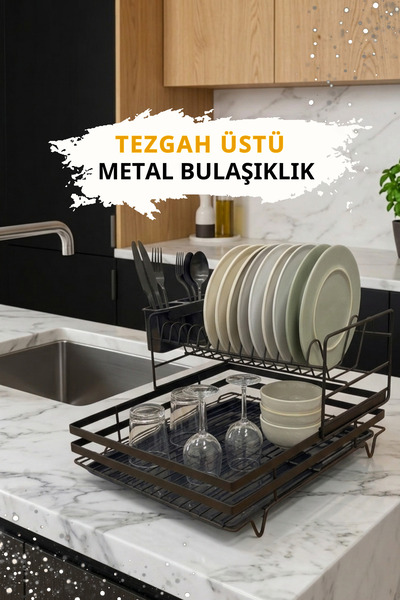 Wirewel İki Katlı Tezgah Üstü Tepsili Bulaşıklık, Paslanmaz Metal Kaşıklıklı ...