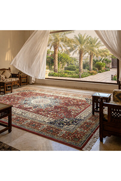سجاد أفراح الهنا بنقوش تراثية، مناسب للمجالس والمناسبات الخاصة ، 165×260 سم باللون الأحمر