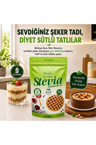Fibrelle Zero Slim Stevia 400 G Toz Tatlandırıcı / Ketojenik / Sıfır Kalori /