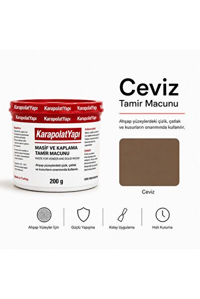 KarapolatYapı Ceviz Mobilya Ahşap Parke Tamir Dolgu Macunu 200Gr