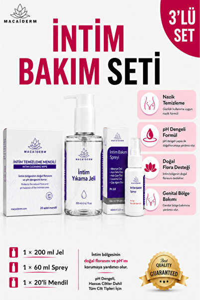 Macaiderm İntim Temizleme Hijyen Seti, İntim Yıkama Jel, İntim Bakım Spreyi v...