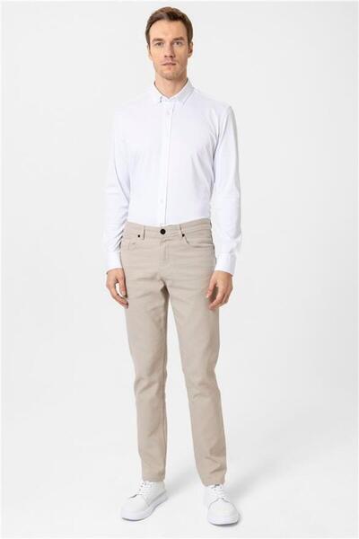 SÜVARİ Bej Slim Armürlü Pantolon
