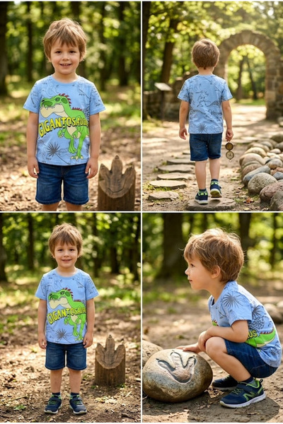 meyastore Boy's T-Shirt Dinosaur Printed