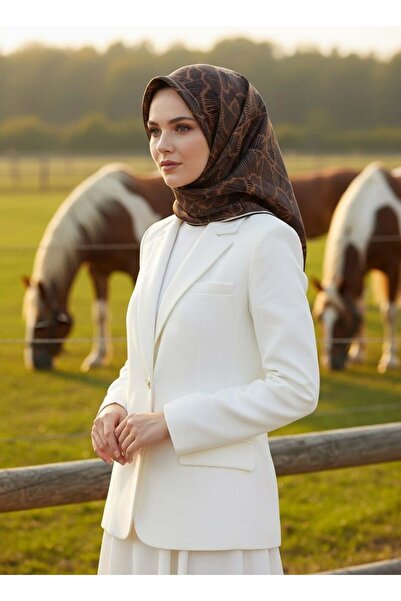 Vissona %100 Twill İpek Geometrik Desenli Bakır - Siyah Renkli 90x90 Eşarp Di...
