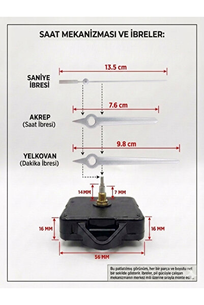 Silvanature Akar Saat Mekanizması Sessiz Duvar Saat Mekanizması 14 Mm Şaft -K...