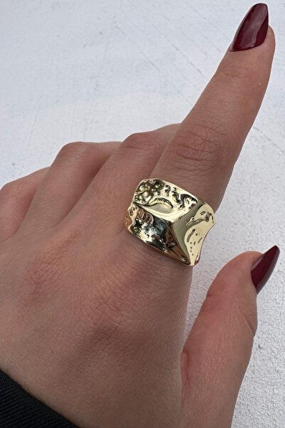 Leo'Stone Polished Series Hammered Textured Asymmetrical Adjustable Steel Ring