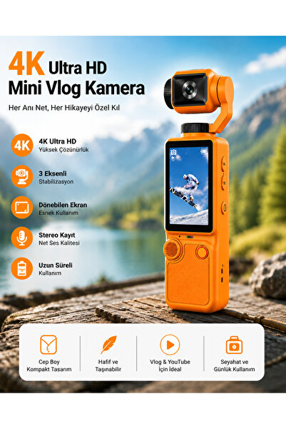 TeknolojiSA Pocket3 Pro 4K Mini Vlog Kamerası Döner Lensli Taşınabilir Dijita...